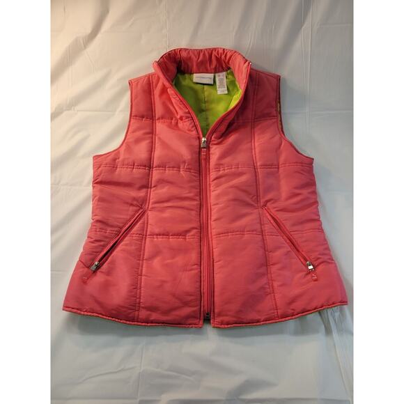 Liz Claiborne Women's Puffer Vest Full Zip Pockets Hot Pink w/Neon Green Small - Picture 1 of 10